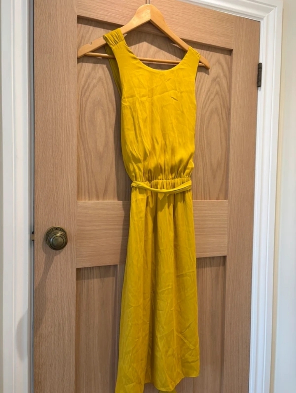 Yellow Sleeveless Belted Midi Dress